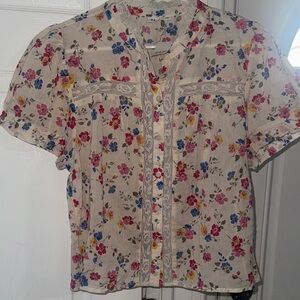 GAP Relaxed Lace Puff Sleeve Top